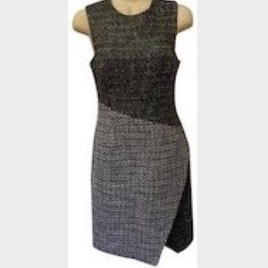 Banana Republic Sz 6 Black Tweed Faux Wrap Skirt Shift Dress